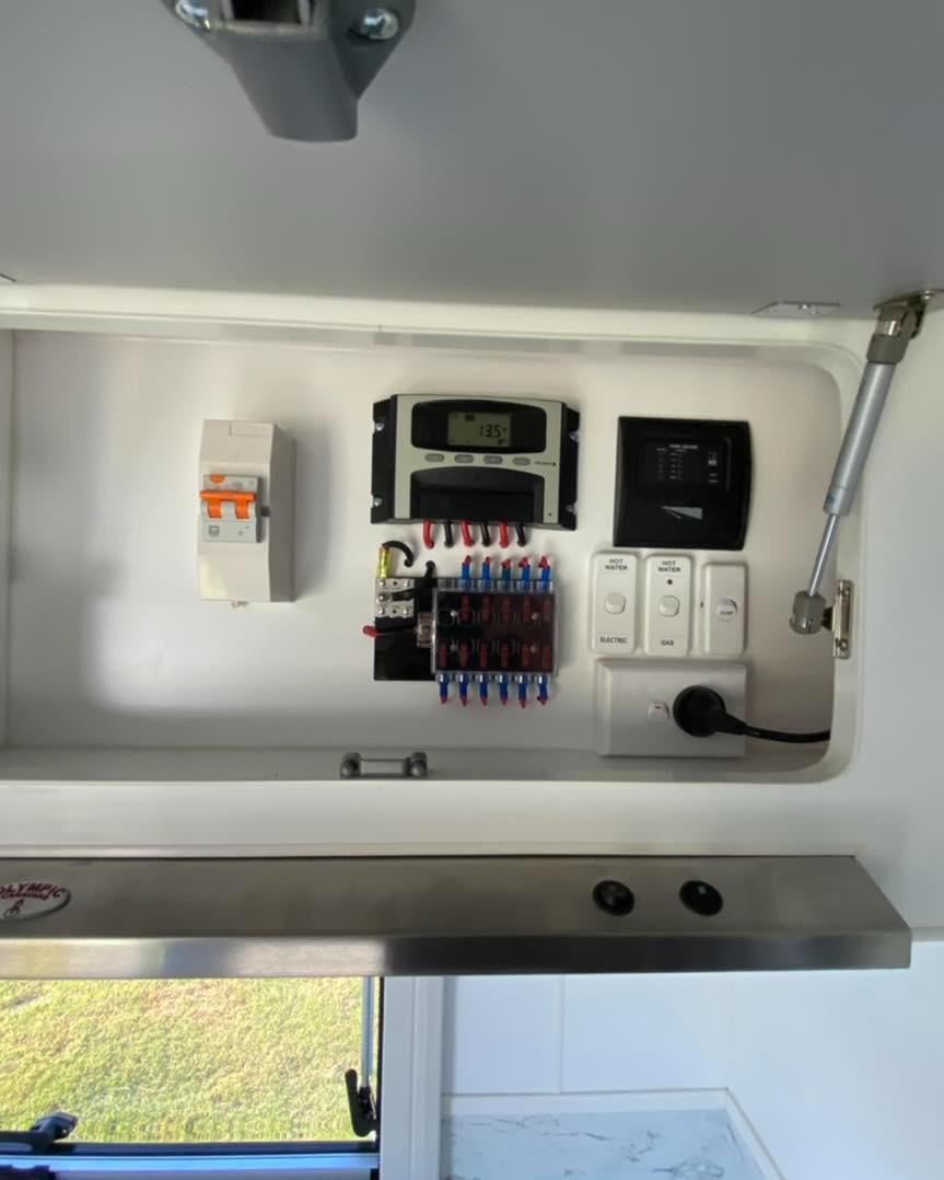 A White Box With Electrical Equipment Inside of It — J & D Caravans In Tamaree, QLD
