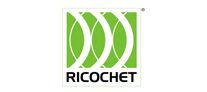 Logo of Ricochet with a green stylized design and the word 