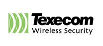 Texacom wireless security logo with green wave graphic and black text.