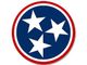 Tennessee state flag: three white stars inside a blue circle, with a red and white border.