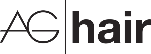 A black and white logo for ag hair on a white background.