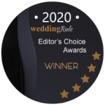 A black circle with the words `` wedding rule editor 's choice awards winner '' on it.