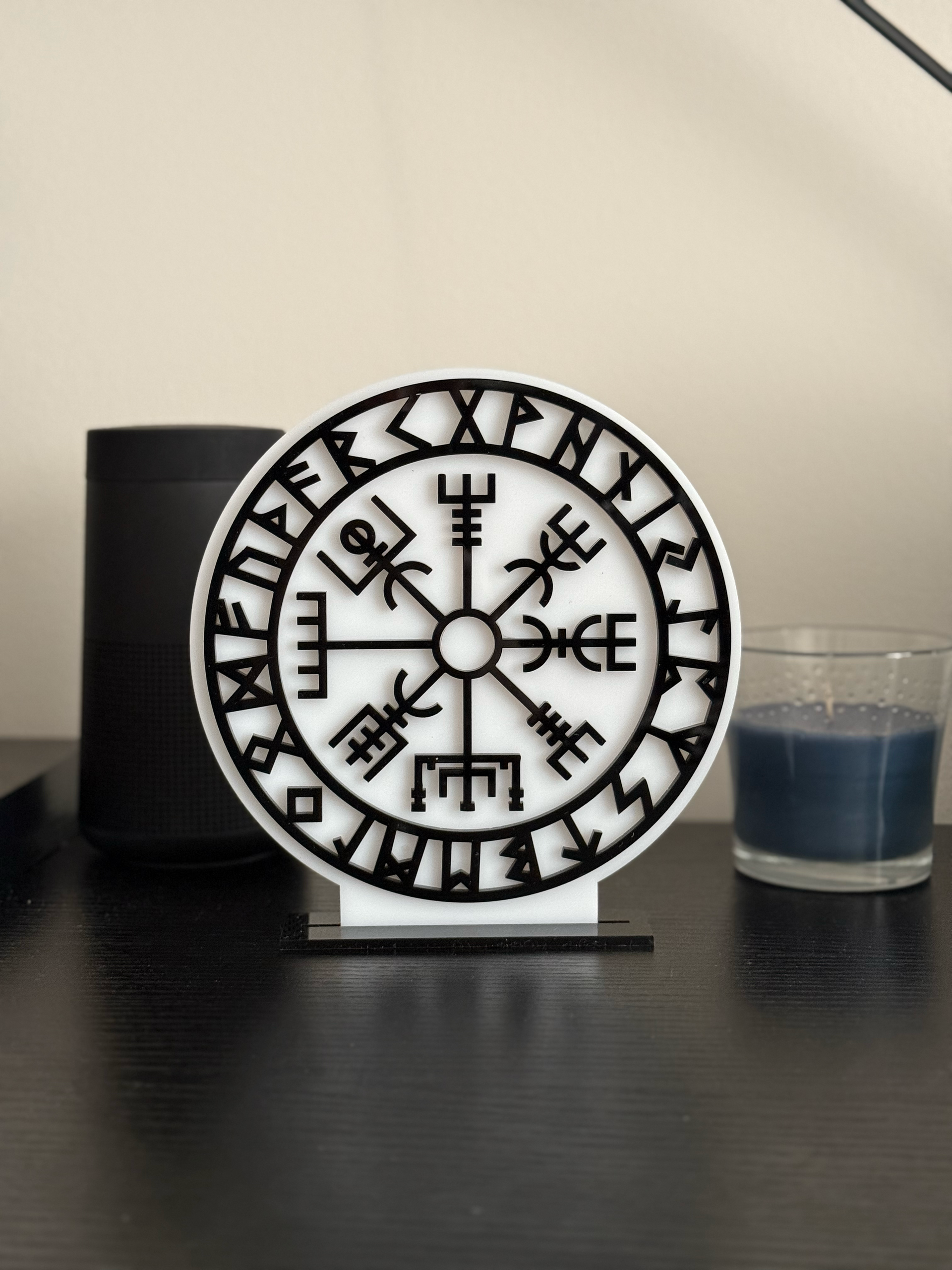 A white and black nordic compass. Viking Home Decor