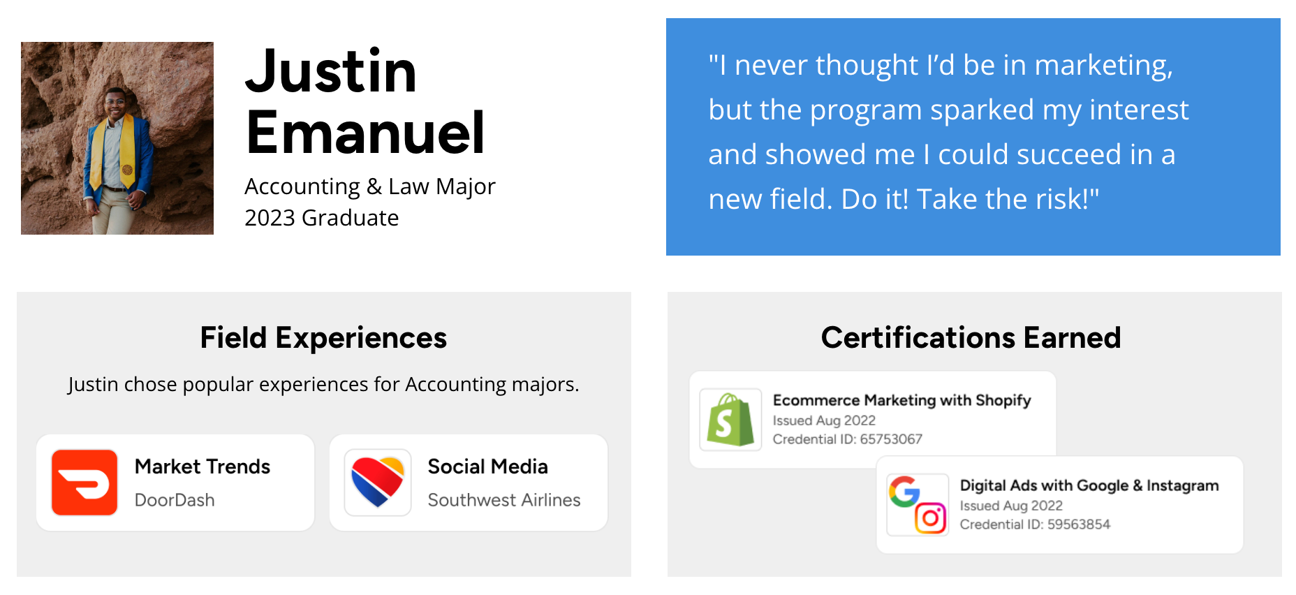 student quote and certifications: 