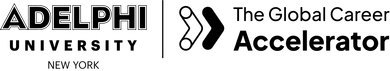 Adelphi University logo next to 