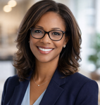 Office manager at a financial planning firm smiling in a professional office environment after network and firewall upgrade services
