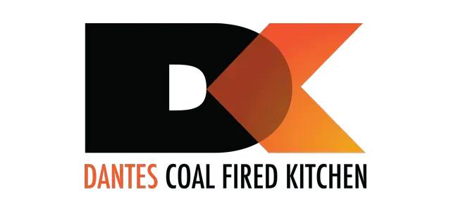 A black and orange logo for dantes coal fired kitchen