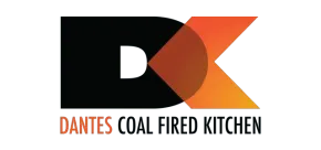 A black and orange logo for dantes coal fired kitchen