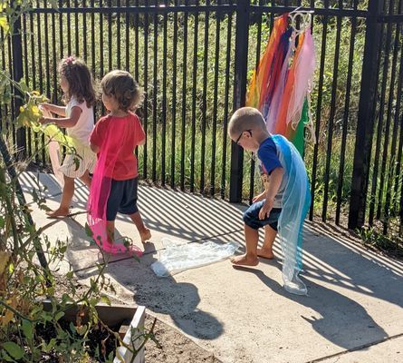A group of children are playing outside