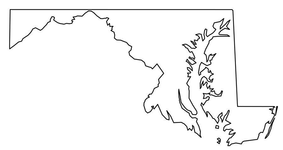A black and white map of the state of maryland on a white background.