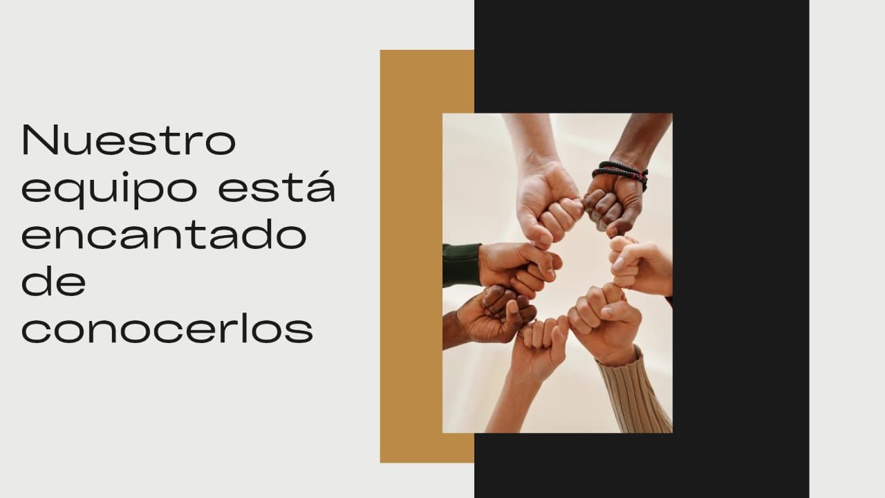 Hands in a circle, fist bump, with text 