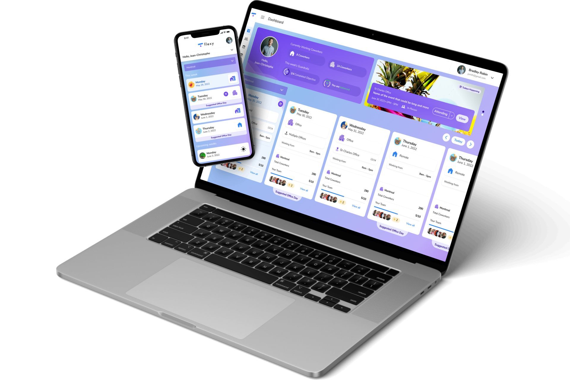 Flexy hybrid workplace engagement app dashboard