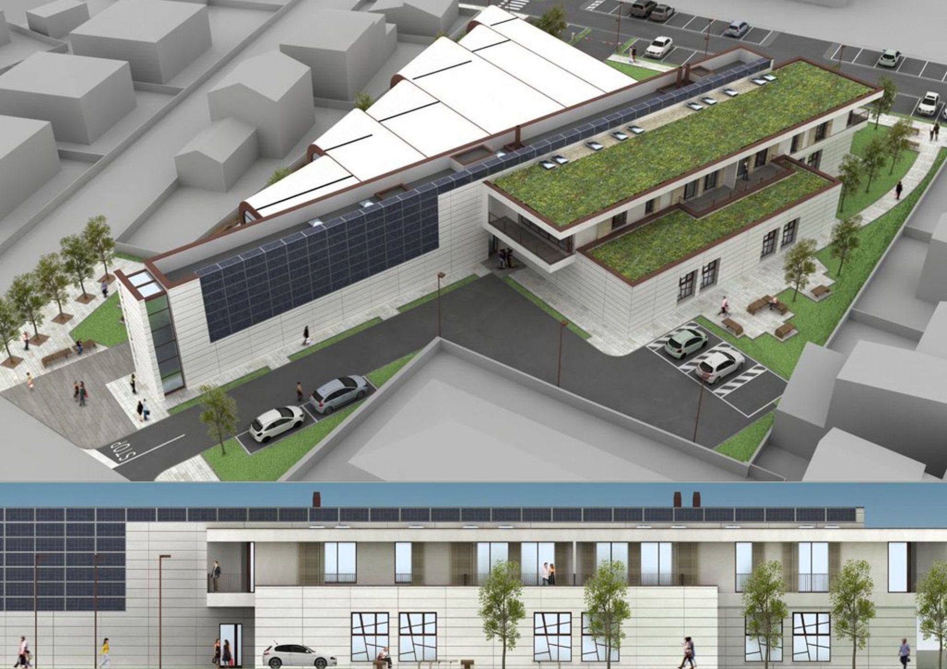 Nuovo edificio con giardino sulla copertura