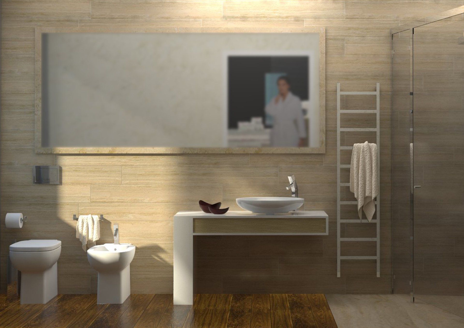 Servizio igienico per disabili con sanitari di design e spazi raffinati