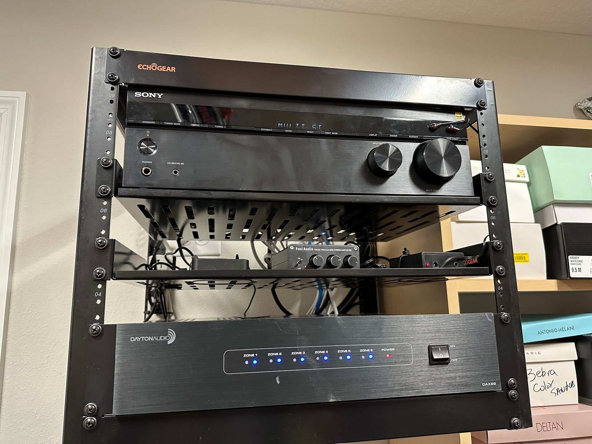 A rack with a bunch of electronics on it
