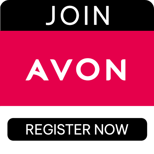 Join Avon as a new representative. Red and black text with a 