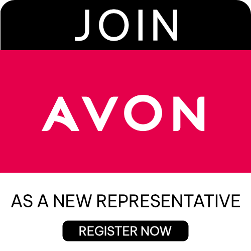 Join Avon as a new representative. Red and black text with a