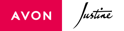 AVON in white text on a pink background, next to