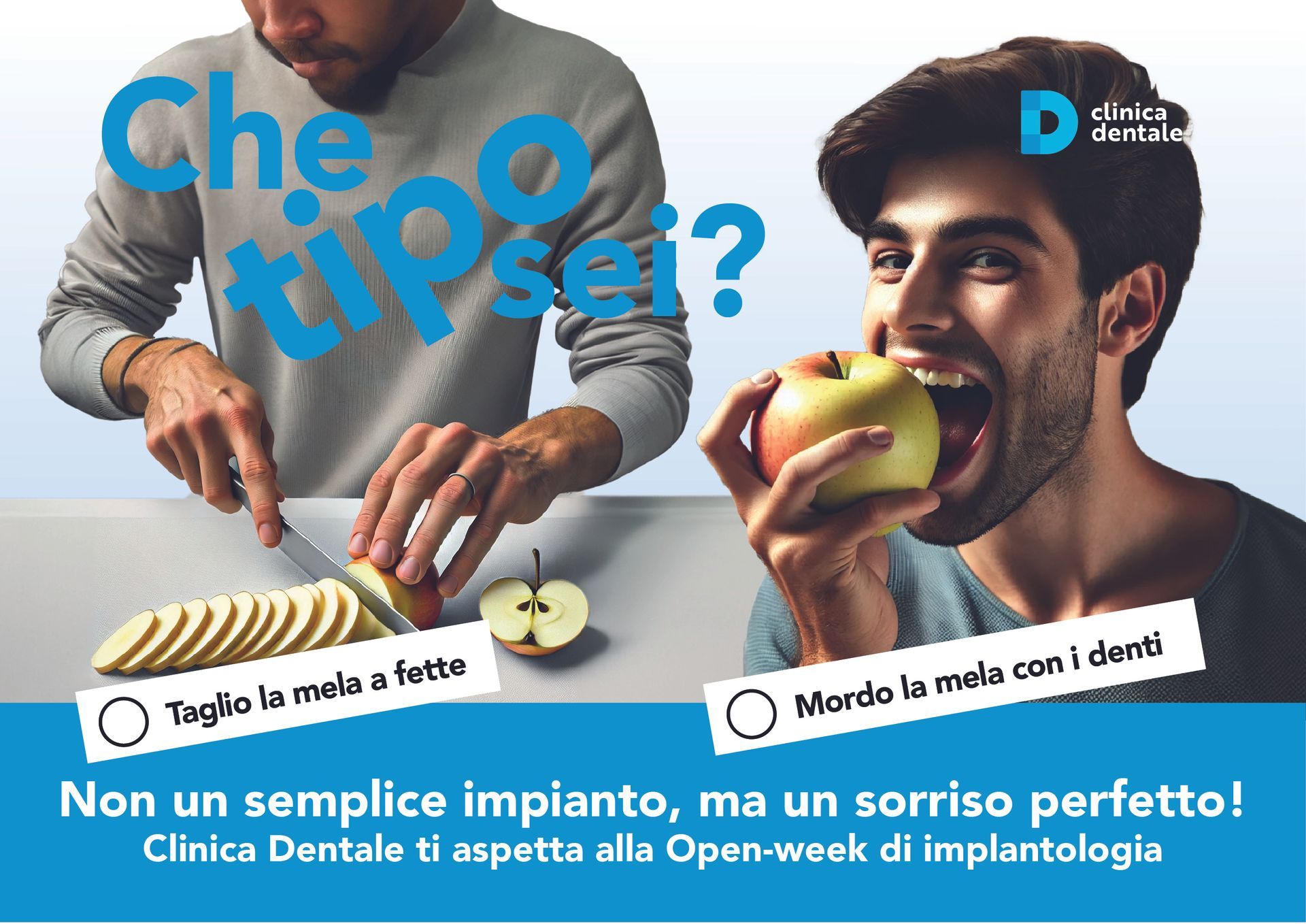 Un uomo sta tagliando una mela e un altro uomo sta mangiando una mela