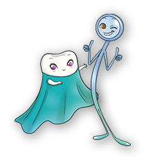 Una vignetta di una figura stilizzata che tiene in mano un dente e uno specchio.