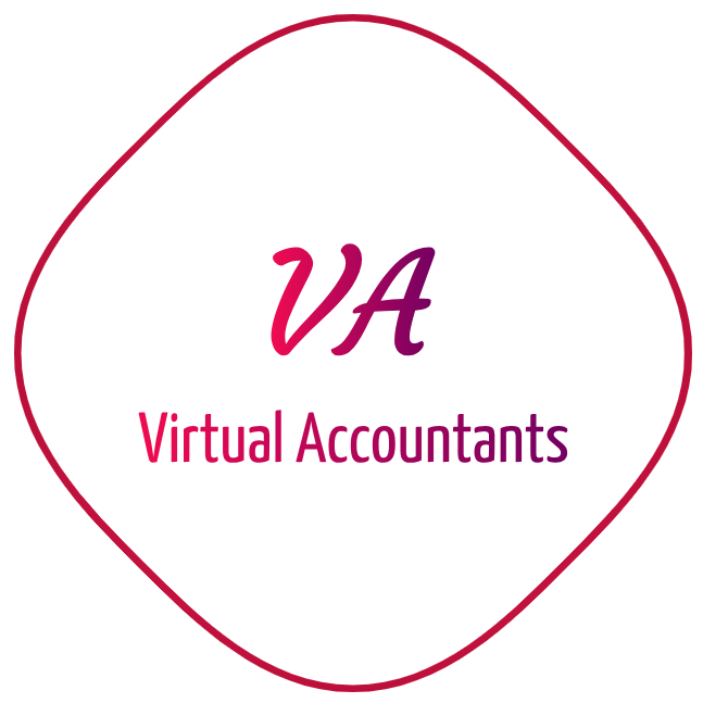 Pink “VA” Virtual Accountants logo in a rounded diamond outline