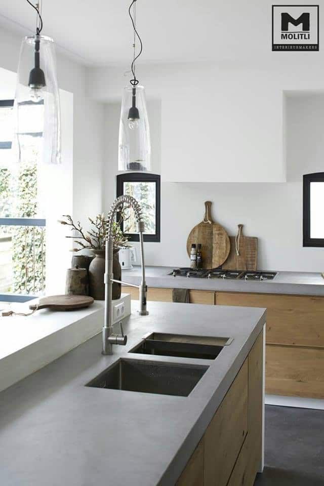 Modern Kitchen With Concrete Countertop, Wooden Cabinets, and a Stainless Steel Faucet — Akyrah Kitchens in Gympie, QLD
