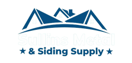 A blue logo for siding metal and siding supply