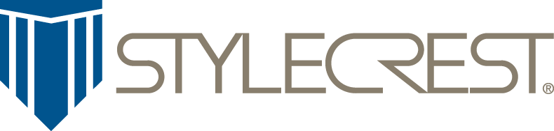 A blue and white logo for a company called stylecrest.