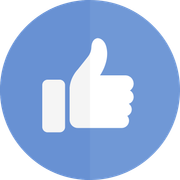 A thumbs up icon in a blue circle on a white background.