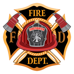 A fire department logo with a firefighter 's helmet and crossed axes