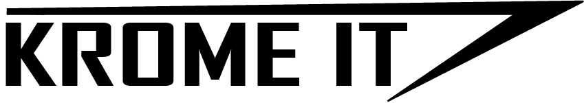 A black and white logo for krome it on a white background
