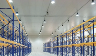 Stock photo of warehouse with energy efficient lighting inside