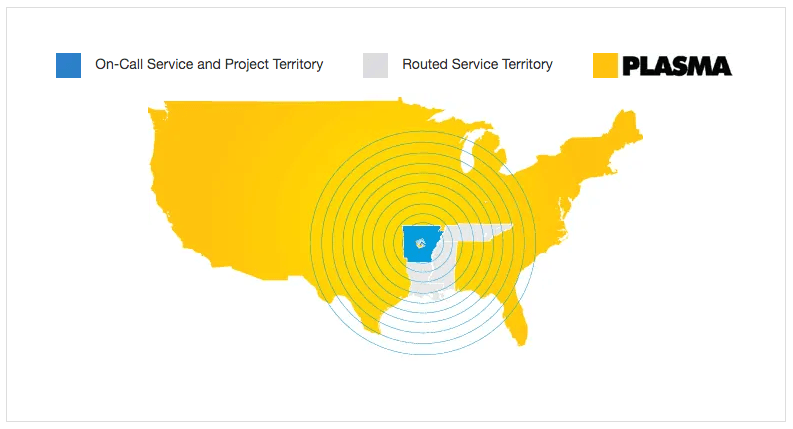 Map of the United States detailing LumaTech's territory