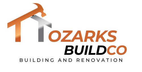 The logo for ozarks construction is a building and renovation company.