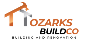 The logo for ozarks construction is a building and renovation company.