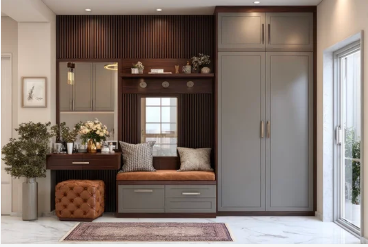 An entryway closet system with some darker tones in Sarasota