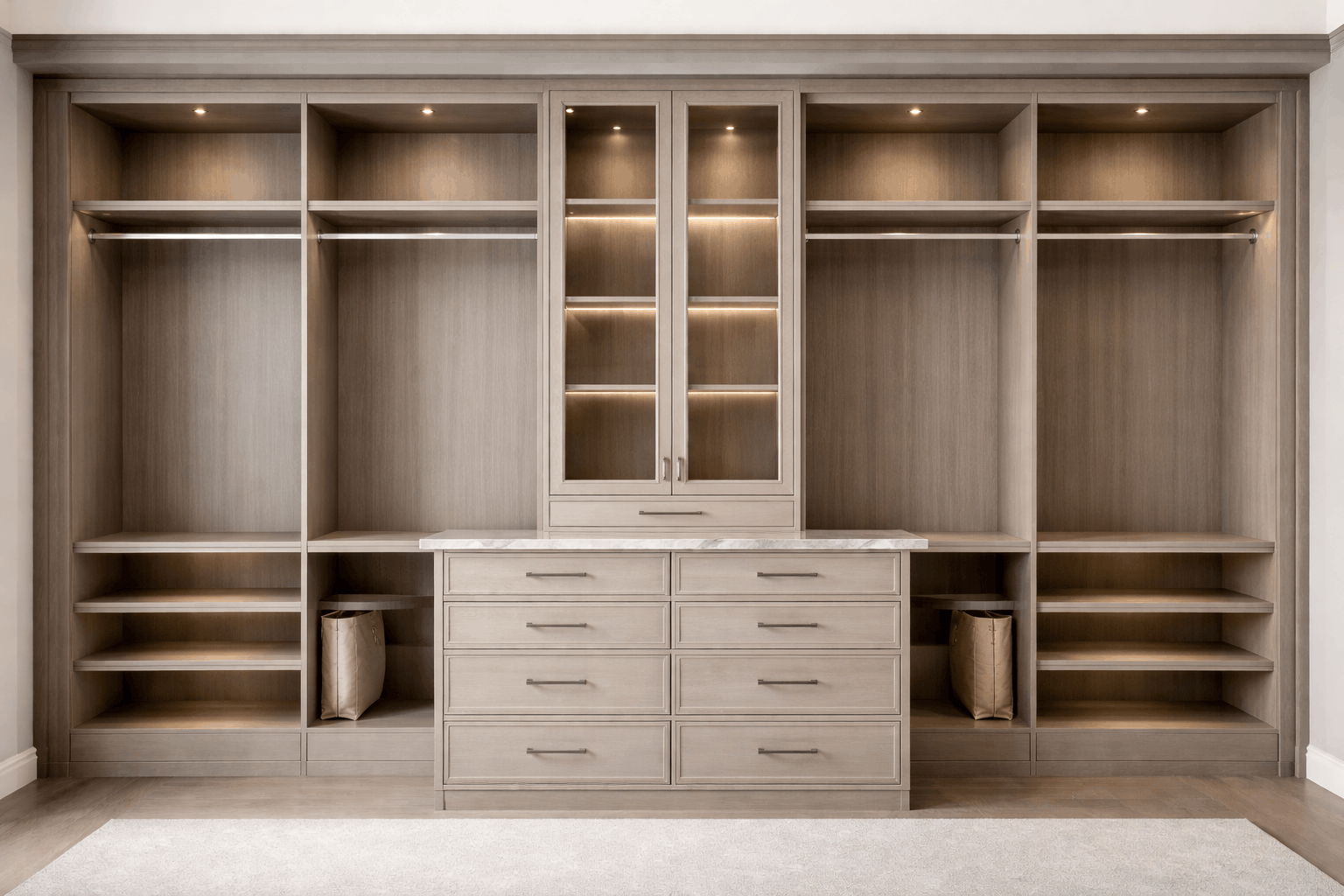 An empty luxury custom closet system