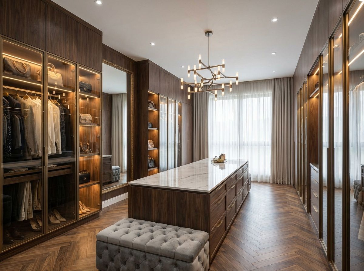 A custom closet with an island in the middle in Sarasota