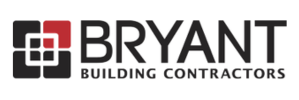 Bryant Building Contractors logo with black and red geometric icon and bold text