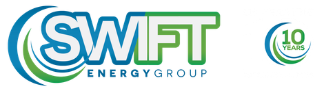 SWIFT Energy Group logo in blue and green with “10 Years” emblem