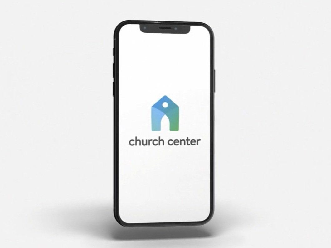 A cell phone with the church center logo on it