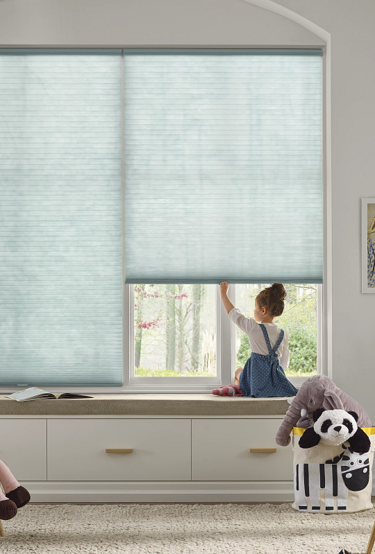 Honeycomb shades in Beach Glass