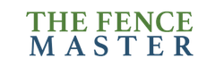 Logo for The Fence Master, text in green and blue.