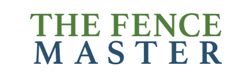 Logo for The Fence Master in green and blue font.