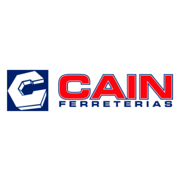 Un logo azul y rojo para Cain Ferreterias.