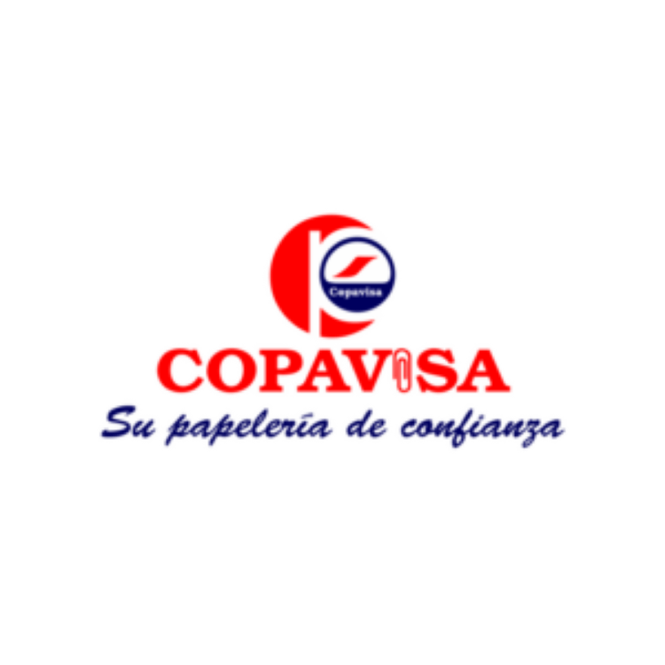 A red and white logo for copavisa su papeleria de confianza