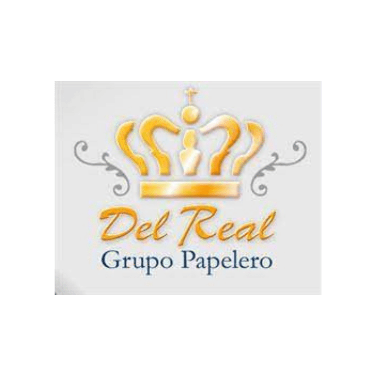 El logotipo de Del Real Grupo Papelero tiene una corona.