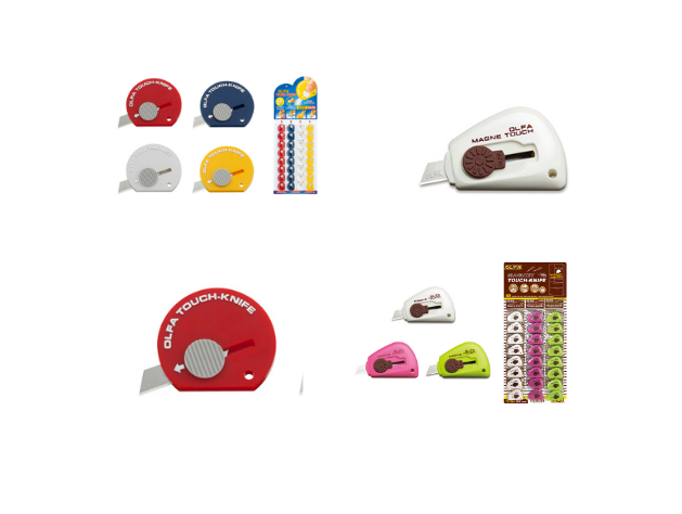 Un montón de diferentes tipos de cutters desechables  sobre un fondo blanco.