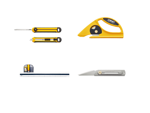 Hay muchos tipos diferentes de herramientas de corte especiales  sobre un fondo blanco.