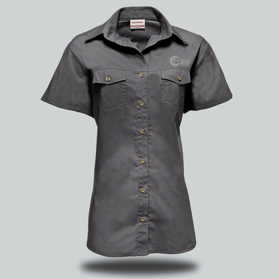 Gray, short-sleeved button-down shirt with two breast pockets. The ESA logo is visible on the upper chest.